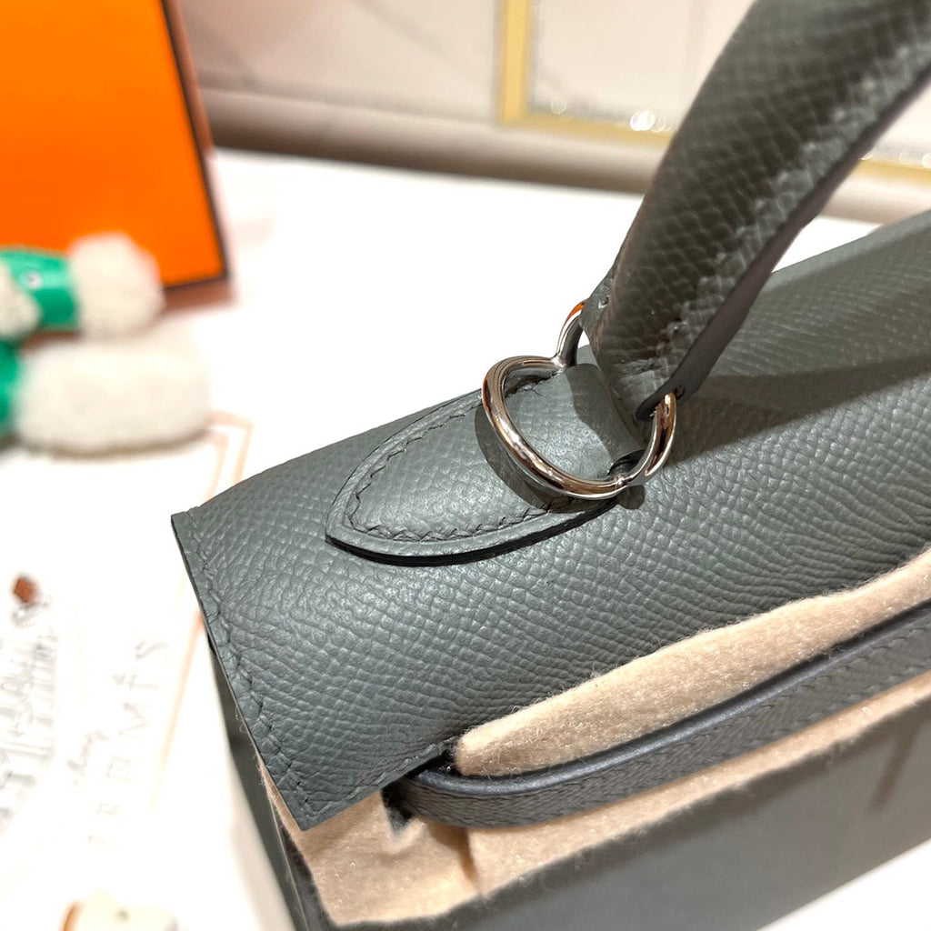 HERMES KELLY 25CM GRIS MOUETTE EPSOM LEATHER SILVER HARDWARE