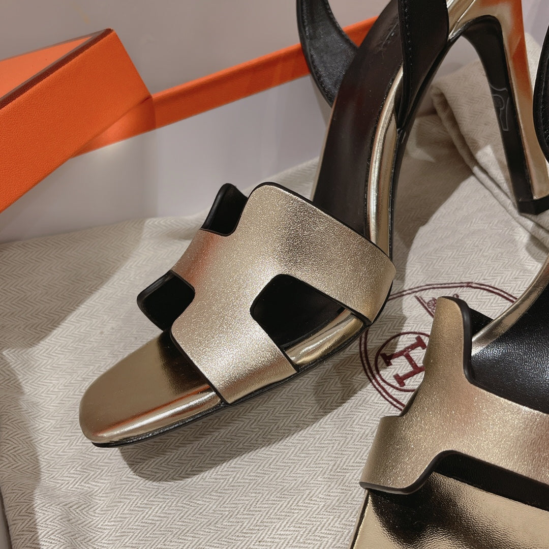 HERMES SLINGBACK SANDAL ETERNITE 105 BLACK MIX SILVER LAMBSKIN