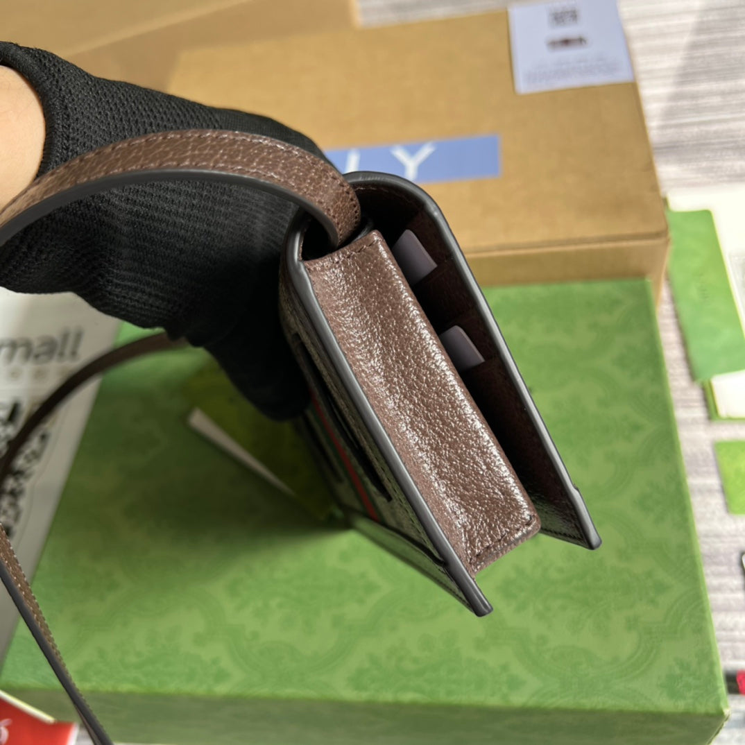 GUCCI MINI 19 OPHIDIA BAG IN BROWN CALFSKIN AND BEIGE CANVAS