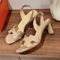 HERMES HOLY 75 SANDAL IN BISQUE BEIGE GRAINED CALFSKIN