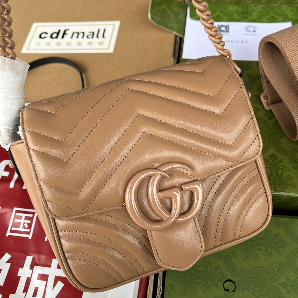 GUCCI MARMONT QUILTED SHOULDER BAG 18 IN CIDER BROWN CALFSKIN