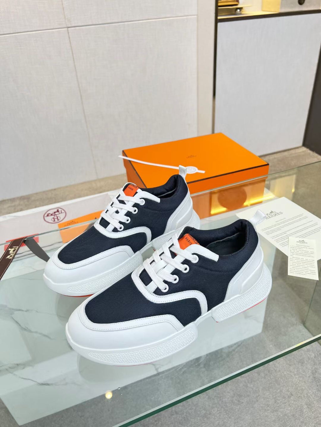 HERMES GIGA SNEAKER CHARCOAL BLUE CALFSKIN
