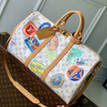 LOUIS VUITTON KEEPALL BANDOULIÈRE 45 IN WHITE MONOGRAM DUNE CANVAS AND CALFSKIN
