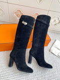 HERMES 25S TALL BOOTS 90 MM IN BLACK SUEDE