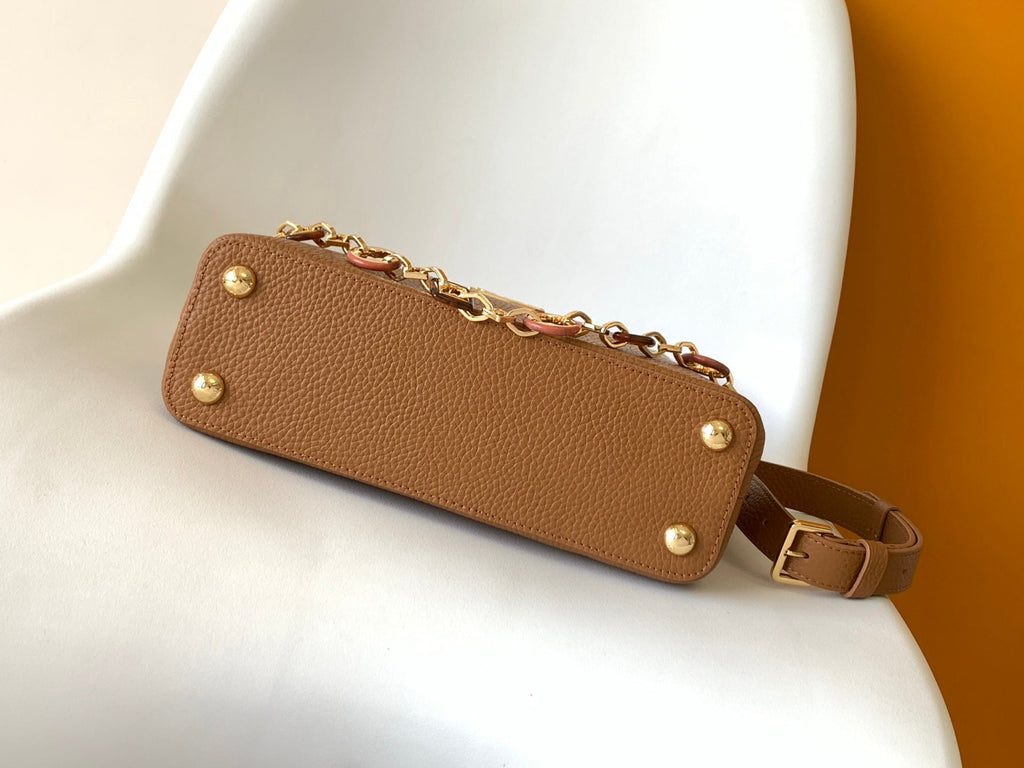 LOUIS VUITTON LV 25S CAPUCINES BAG 27 IN TAN CALFSKIN GOLD HARDWARE