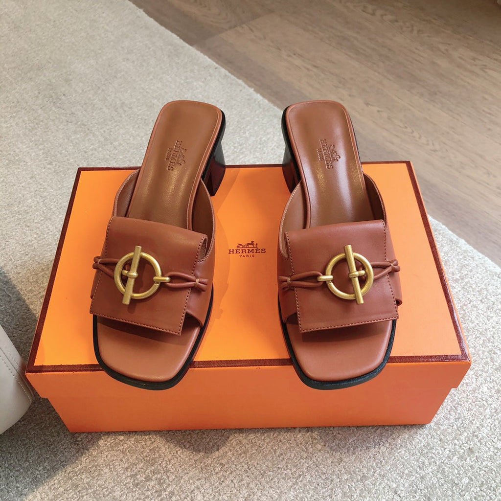 HERMES ILOT 45 SANDAL CARAMEL CALFSKIN
