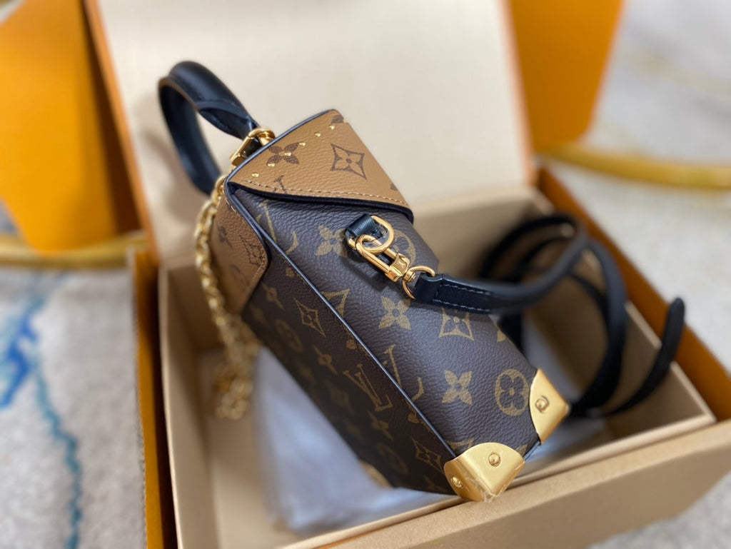 LOUIS VUITTON CAMERA BAG 17 IN BROWN MONOGRAM AND MONOGRAM REVERSE CANVAS