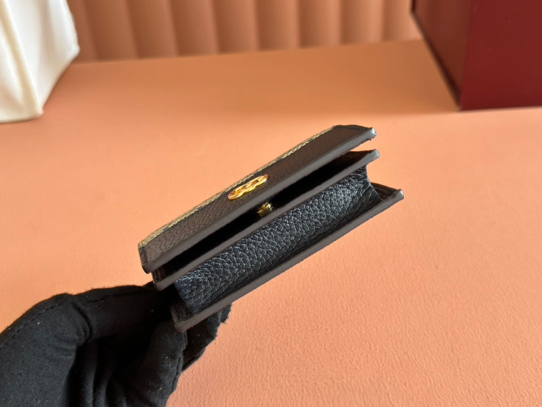 GUCCI MARMONT BI-COLOUR CARD CASE WALLET 11 IN BLUE BEIGE EBONY  CANVAS BLACK CALFSKIN