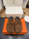 HERMES 25S MULE IN BROWN SUEDE