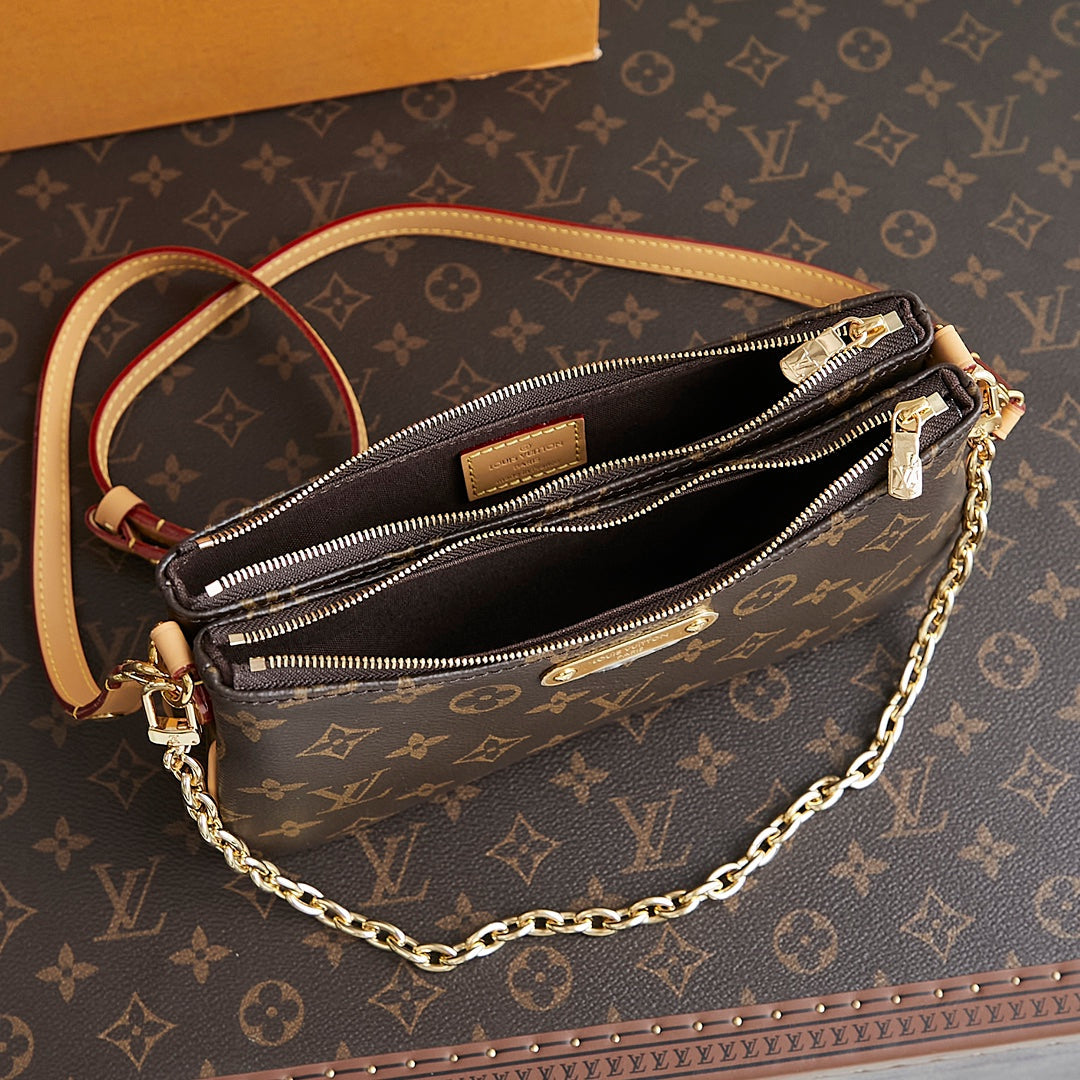 LOUIS VUITTON LIV POCHETTE 24 IN BROWN MONOGRAM CANVAS GOLD HARDWARE