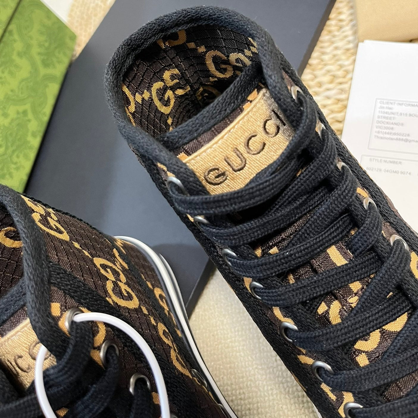 GUCCI Tennis 1977 High Top Sneaker  Black Brown Caro
