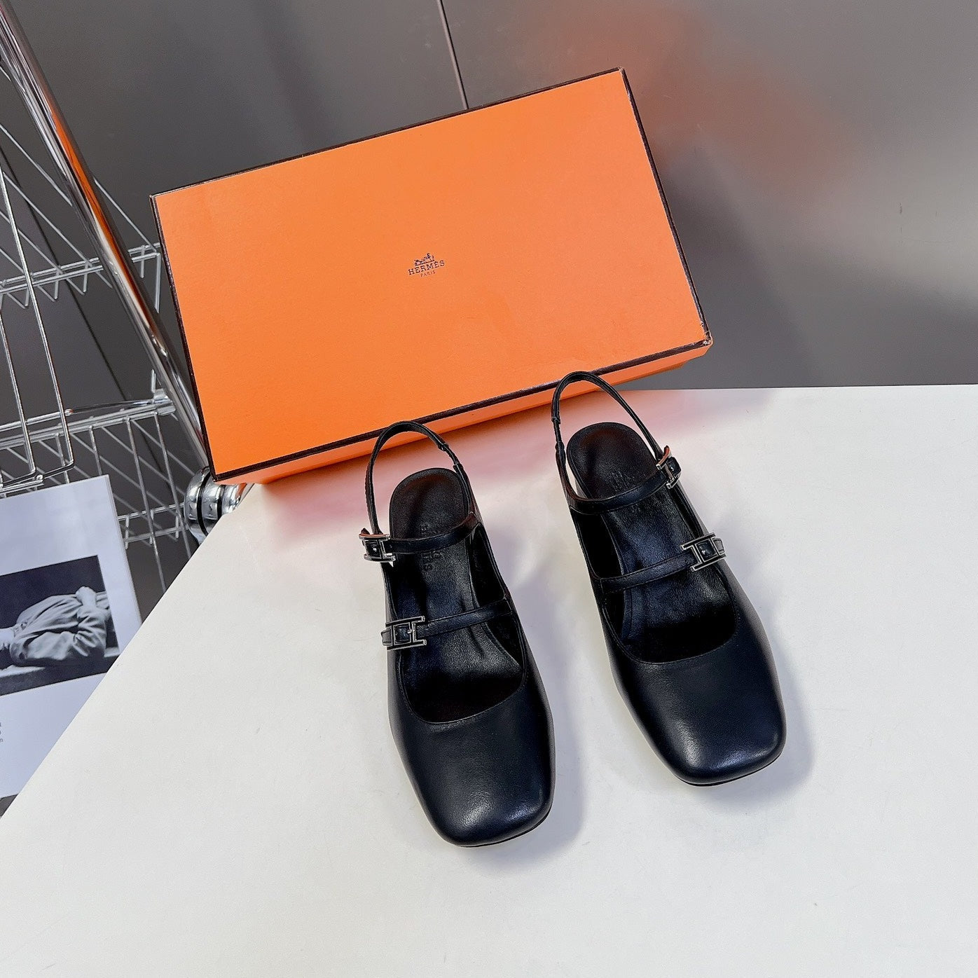 HERMES JACKIE 50 PUMP BLACK LAMBSKIN