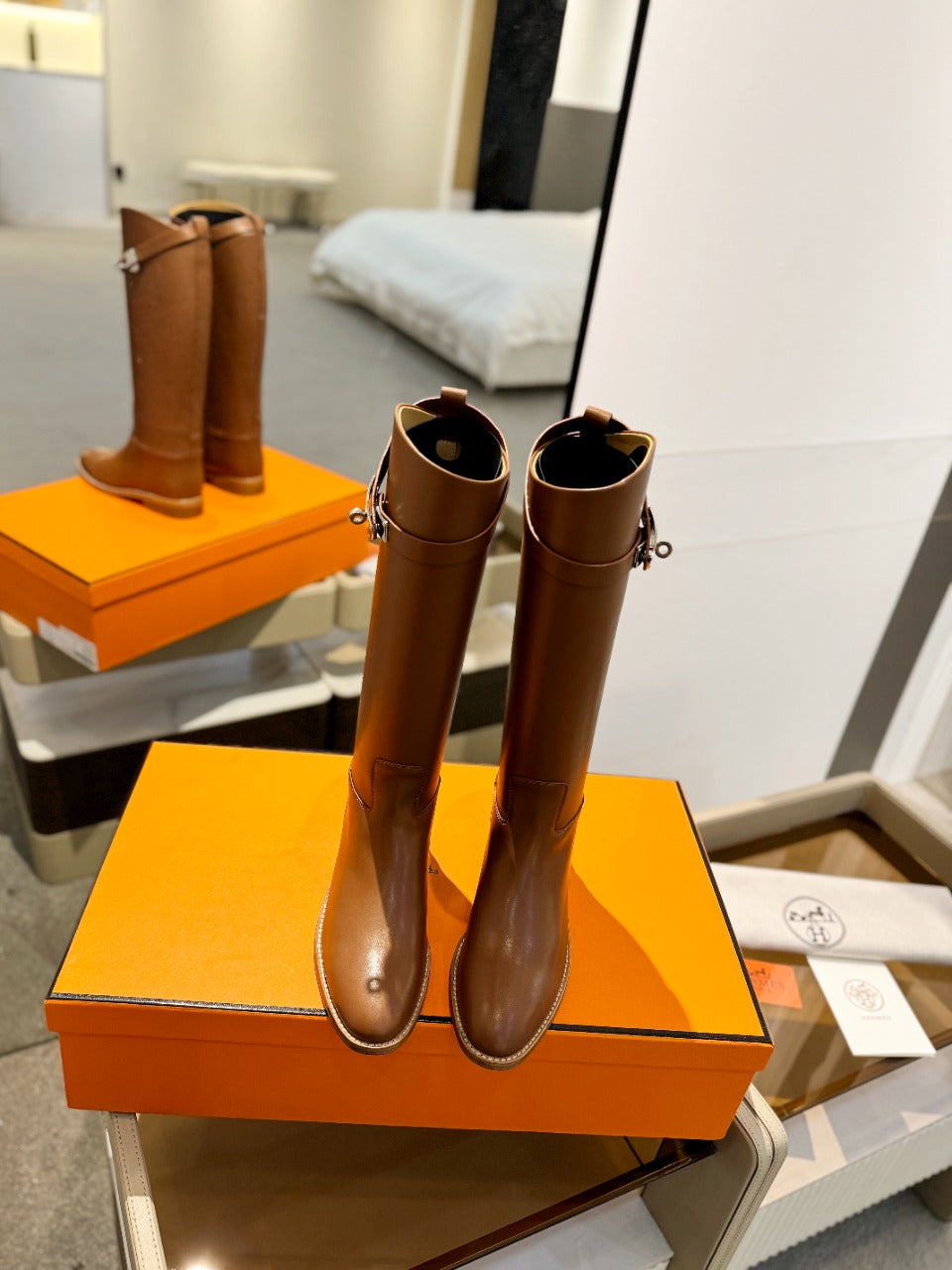 HERMES STIVALI JUMPING IN GINGERBREAD BROWN CALFSKIN